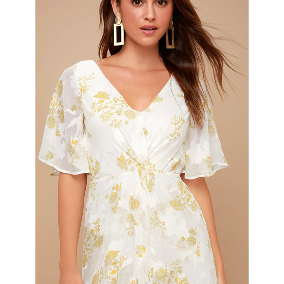 4SI3NNA Luna White and Yellow Floral Print Maxi Romper Small - Picture 15 of 16